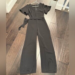 White House Black Market Black V-Neck Wide-Leg Jumpsuit with Tie Belt
